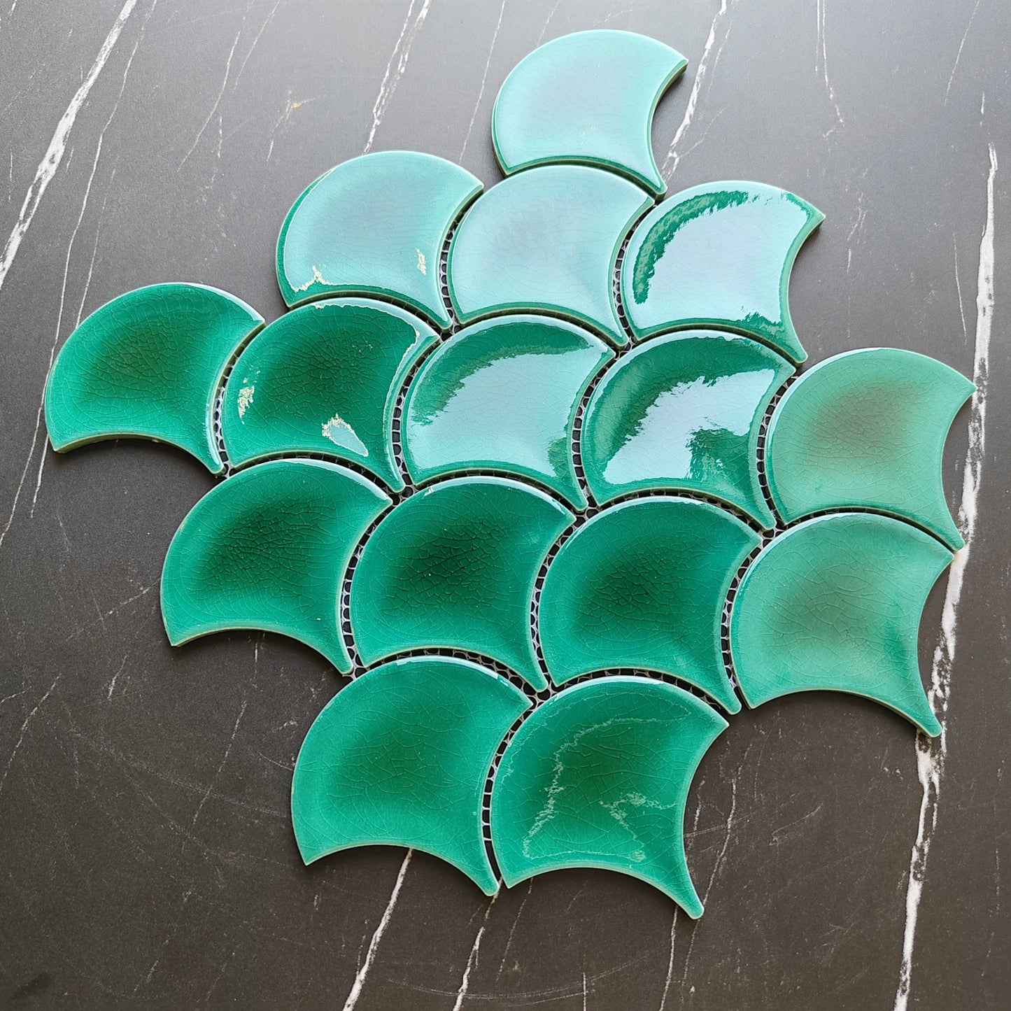 Glazed Light Green Fan Shaped Mosaic Tile