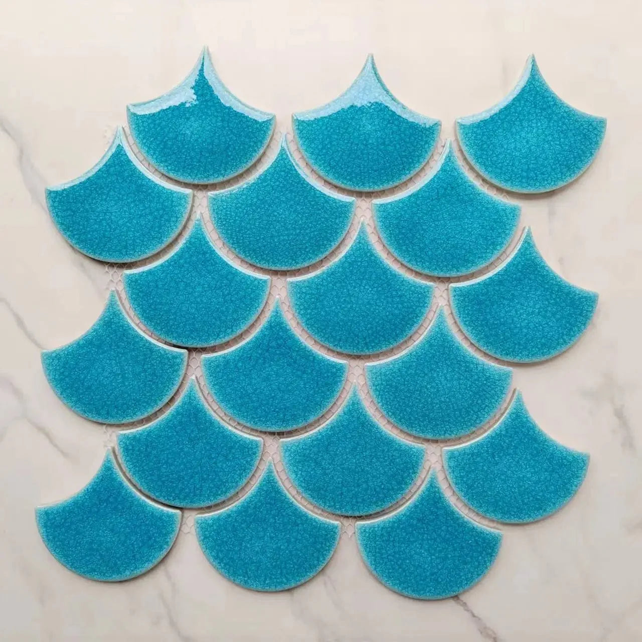 Turquoise Fan Shaped Mosaic Tile