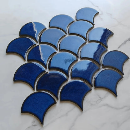 Navy Blue Fan Shaped Mosaic Tile