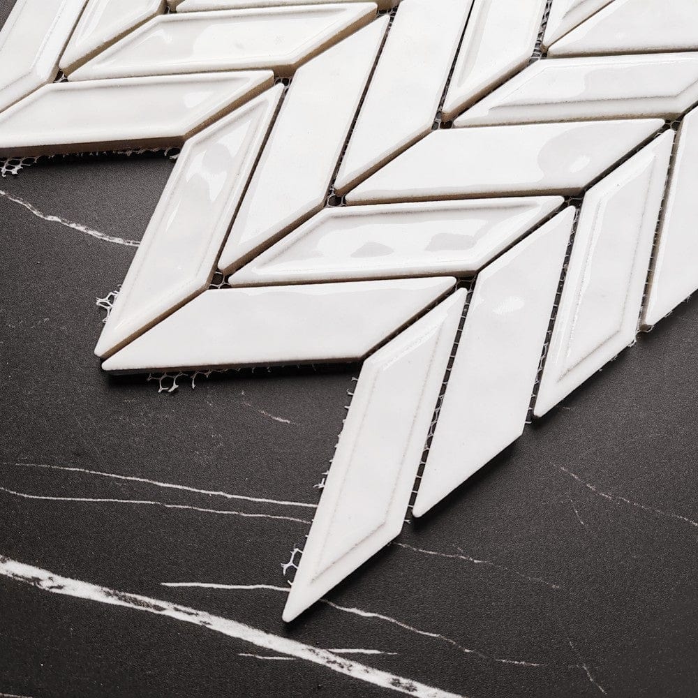 Bone White Herringbone Mosaic Tile