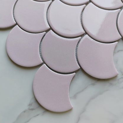 Pink Salmon Fan Shaped Mosaic Tile