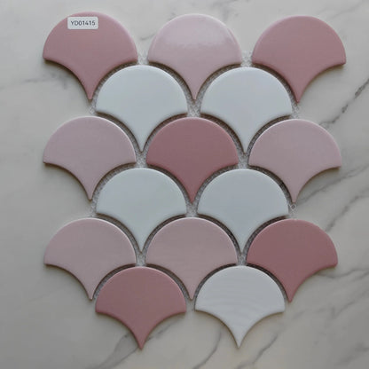 Multi Pink Fan Shaped Mosaic Tile