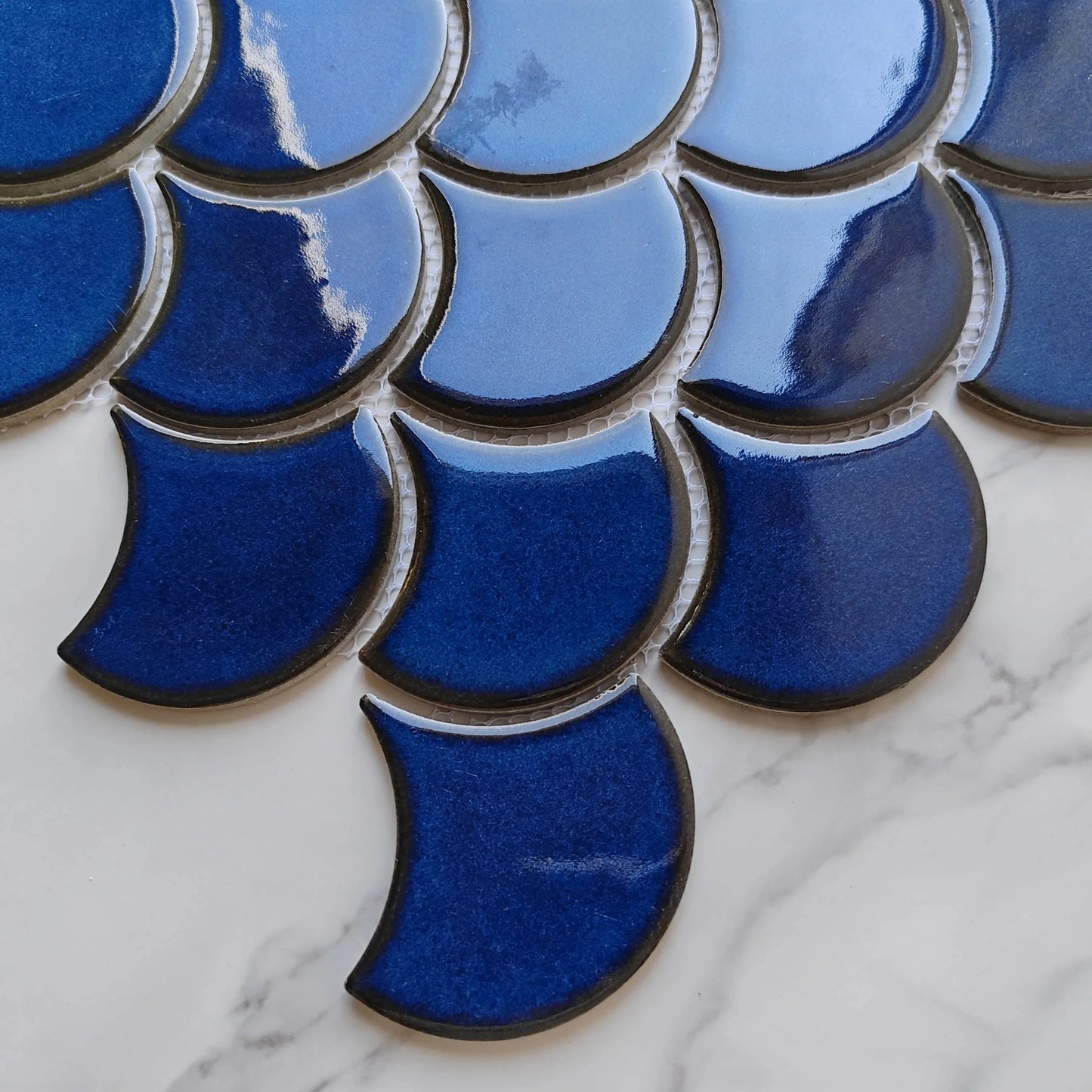 Navy Blue Fan Shaped Mosaic Tile