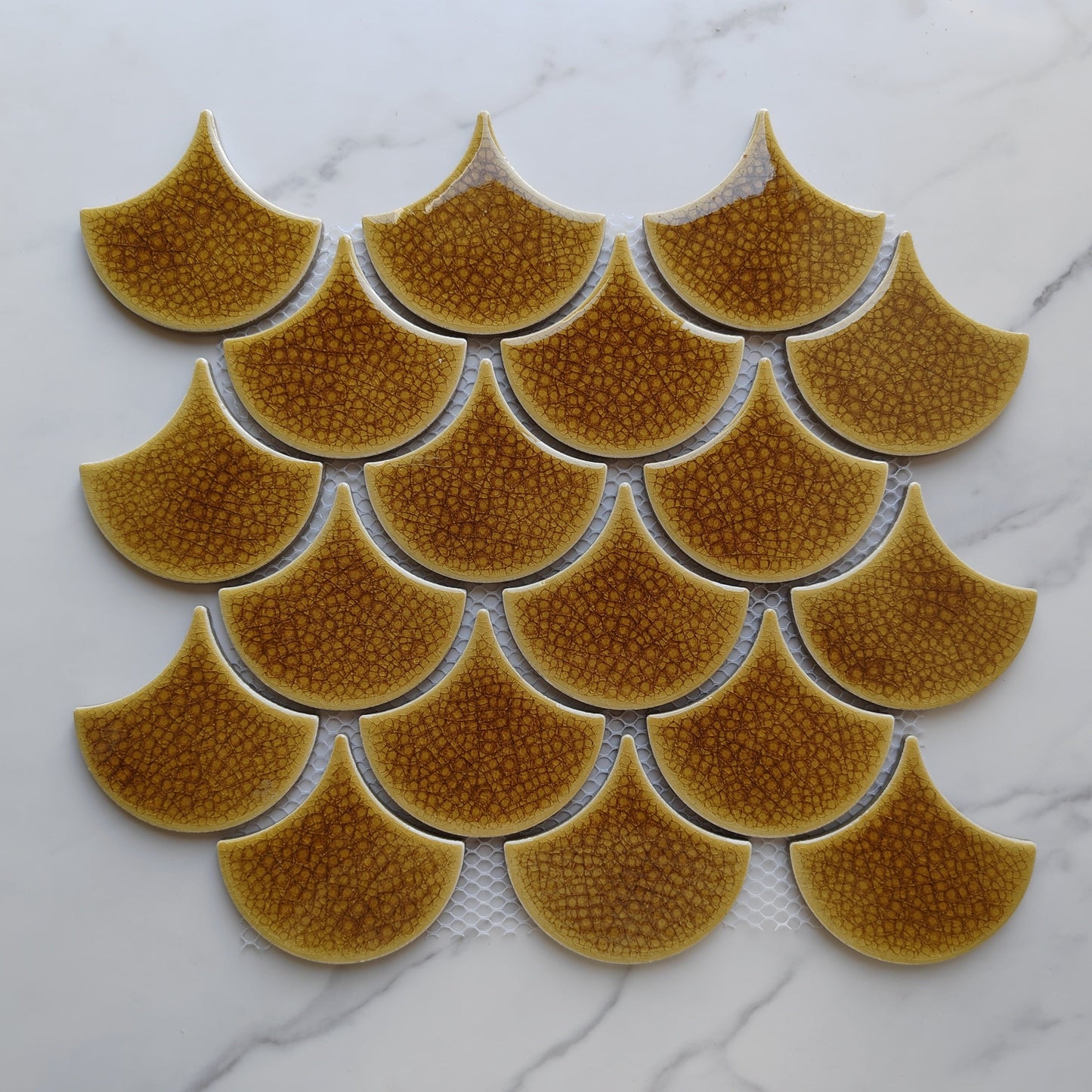 Golden Fan Shaped Mosaic Tile