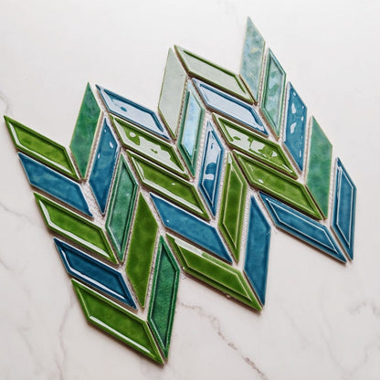 Emerald Green Blue Subway Herringbone Mosaic Tile