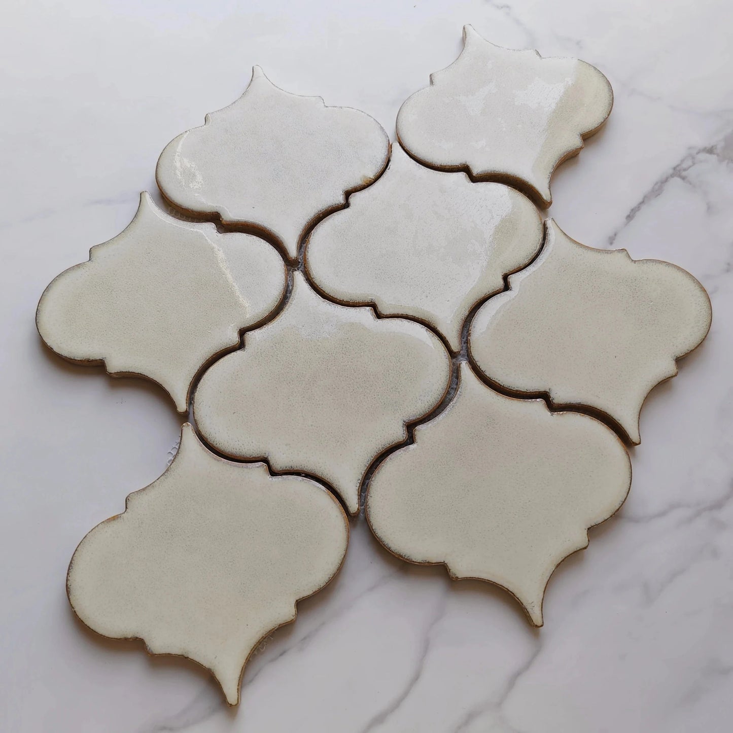 Beige White Lantern Pattern Mosaic Tile