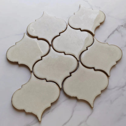 Beige White Lantern Pattern Mosaic Tile