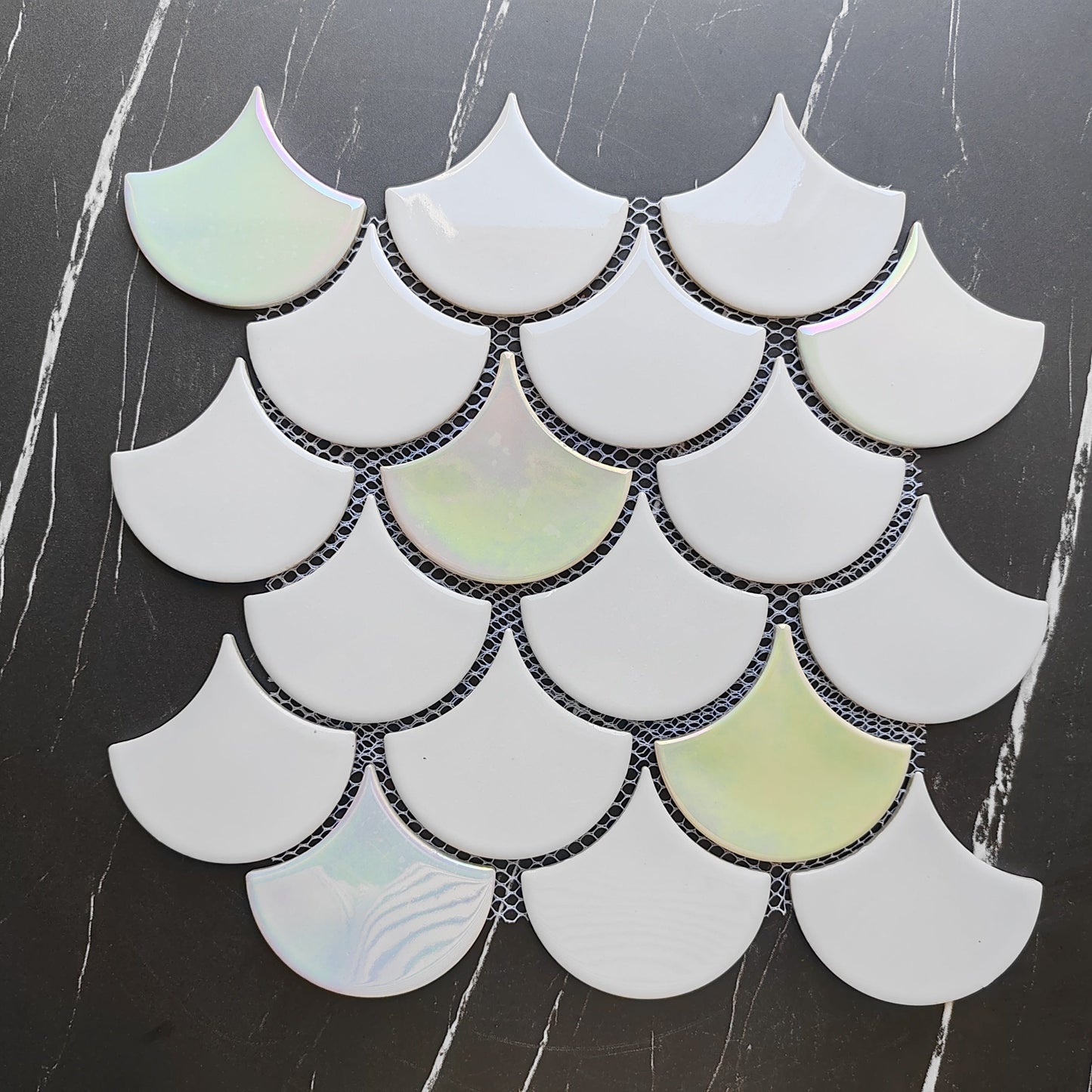 Rainbow White Glazed Fan Shaped Mosaic Tile