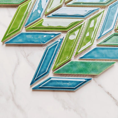 Emerald Green Blue Subway Herringbone Mosaic Tile