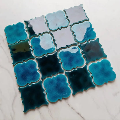 Turquoise Blues Flower Pattern Mosaic Tile