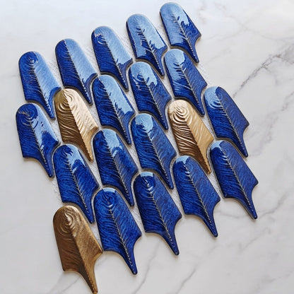 Bronze Blue Feather Mosaic Tile