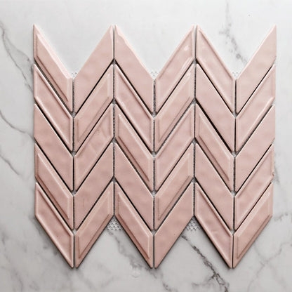 Pink Salmon Herringbone Mosaic Tile