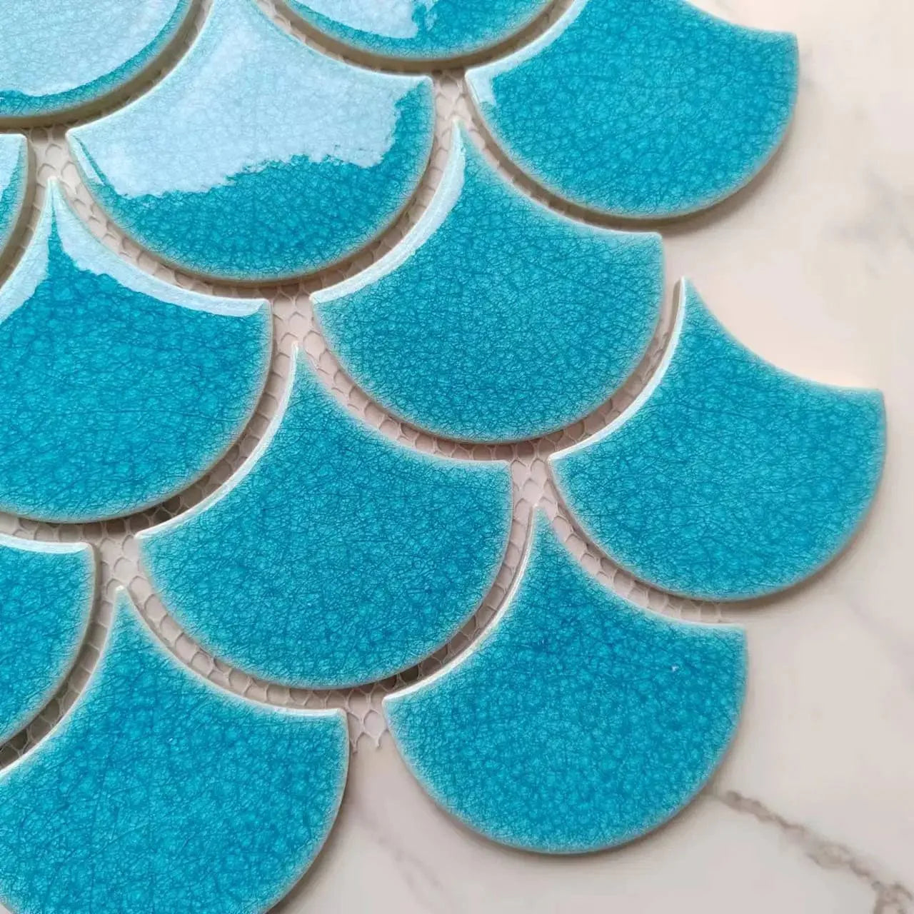 Turquoise Fan Shaped Mosaic Tile