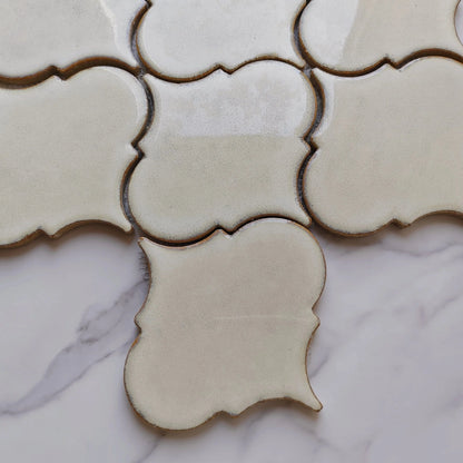 Beige White Lantern Pattern Mosaic Tile