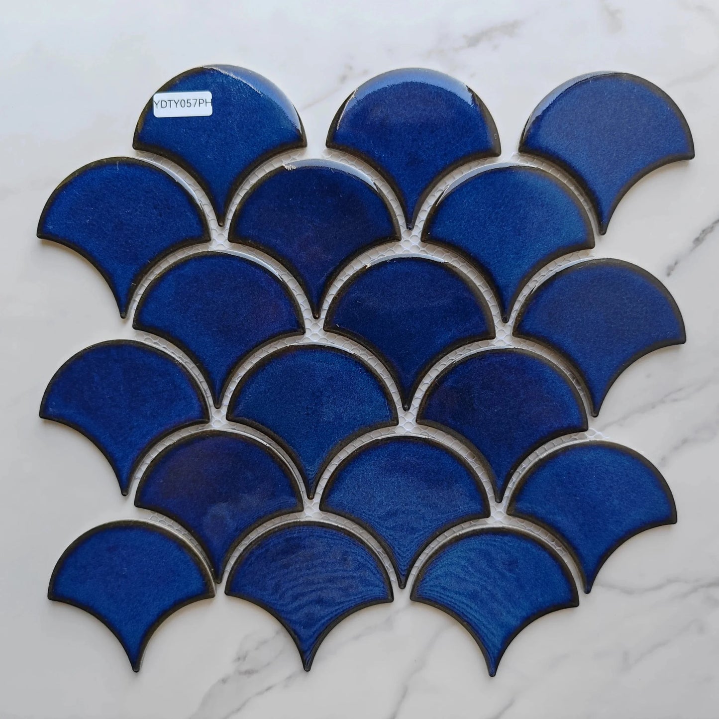 Navy Blue Fan Shaped Mosaic Tile