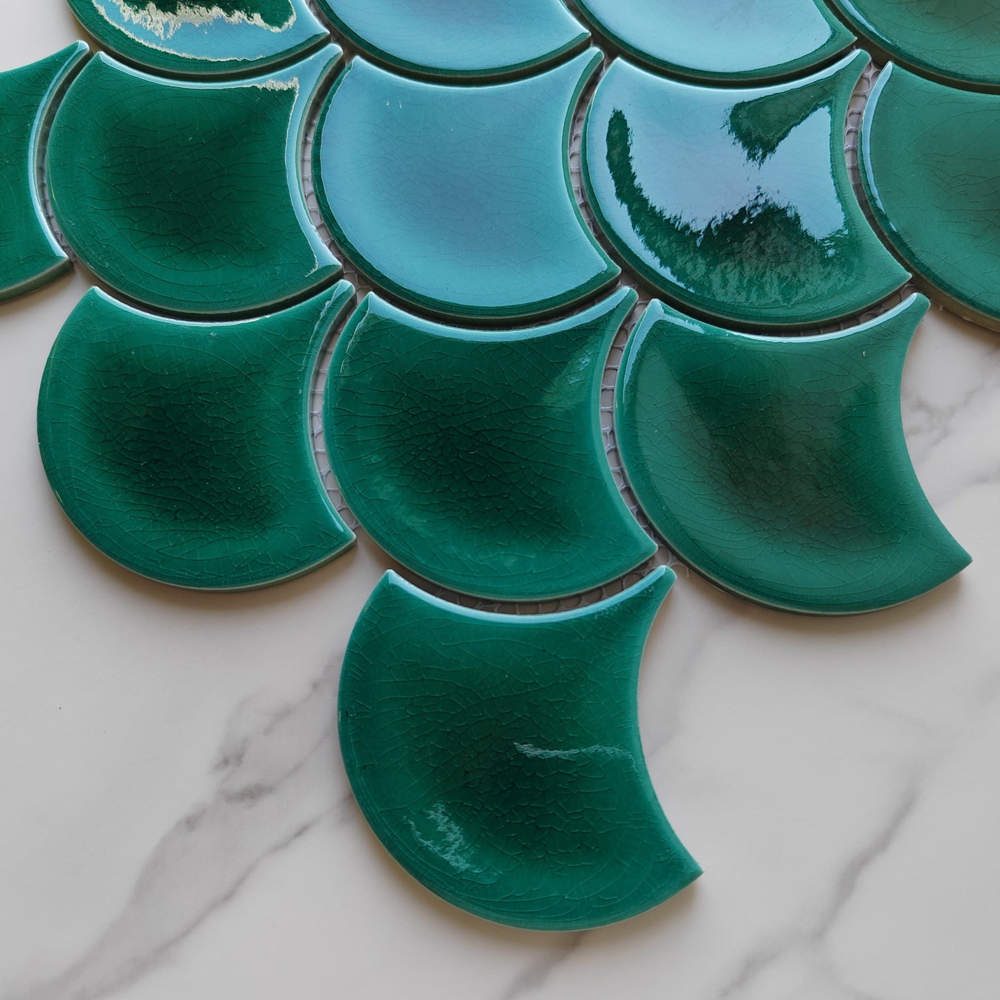 Glazed Light Green Fan Shaped Mosaic Tile