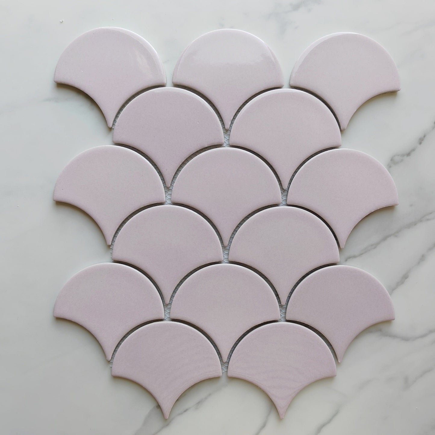 Pink Salmon Fan Shaped Mosaic Tile