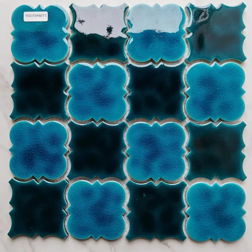 Turquoise Blues Flower Pattern Mosaic Tile