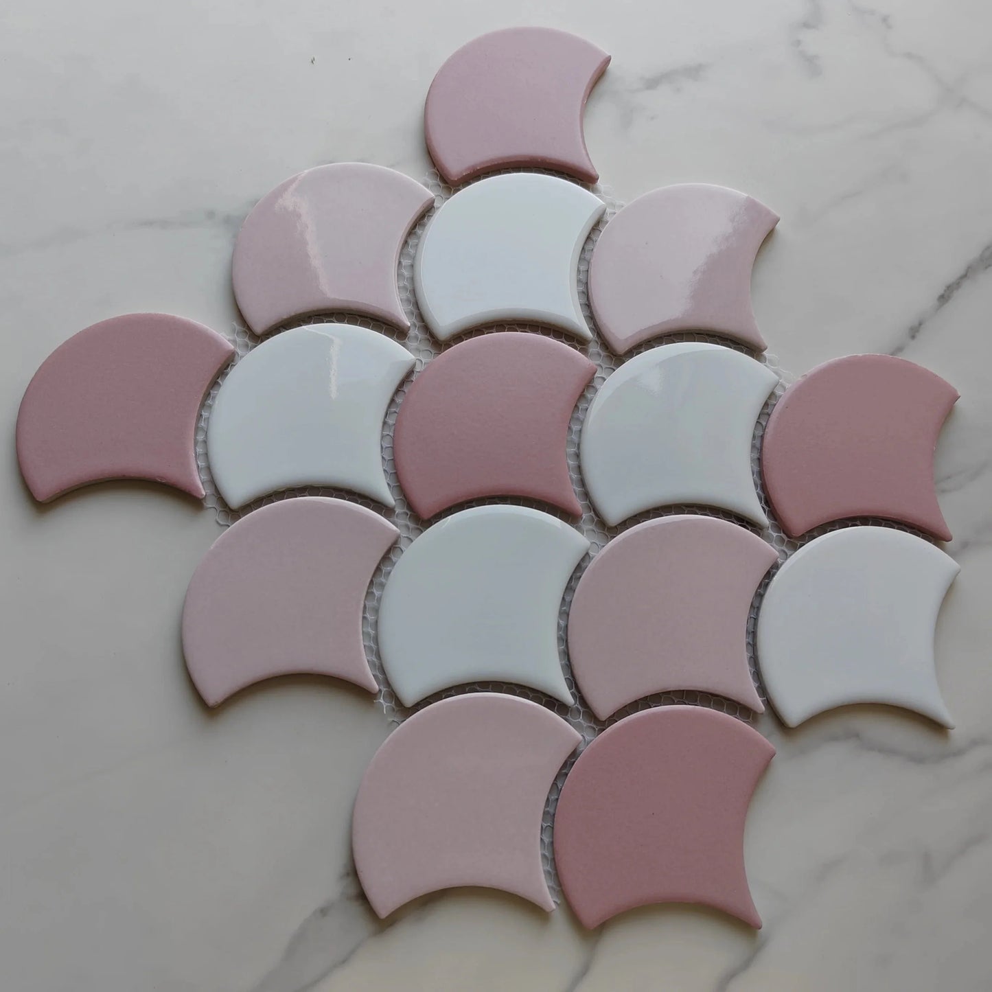 Multi Pink Fan Shaped Mosaic Tile