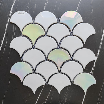 Rainbow White Glazed Fan Shaped Mosaic Tile