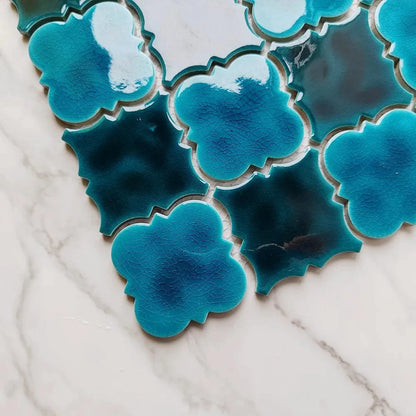 Turquoise Blues Flower Pattern Mosaic Tile