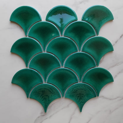 Glazed Light Green Fan Shaped Mosaic Tile