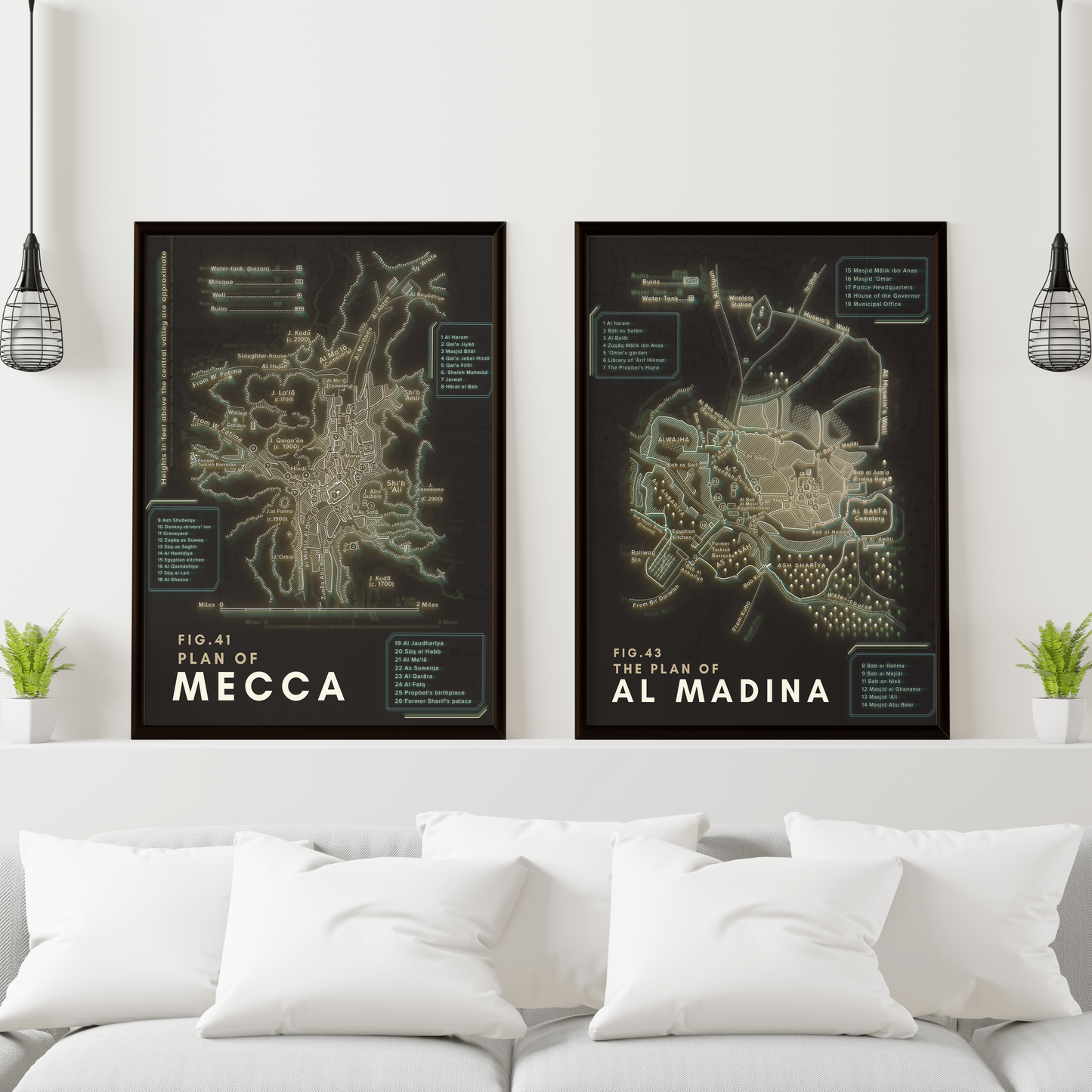 Mecca & Madina Maps Islamic Stretched Canvas