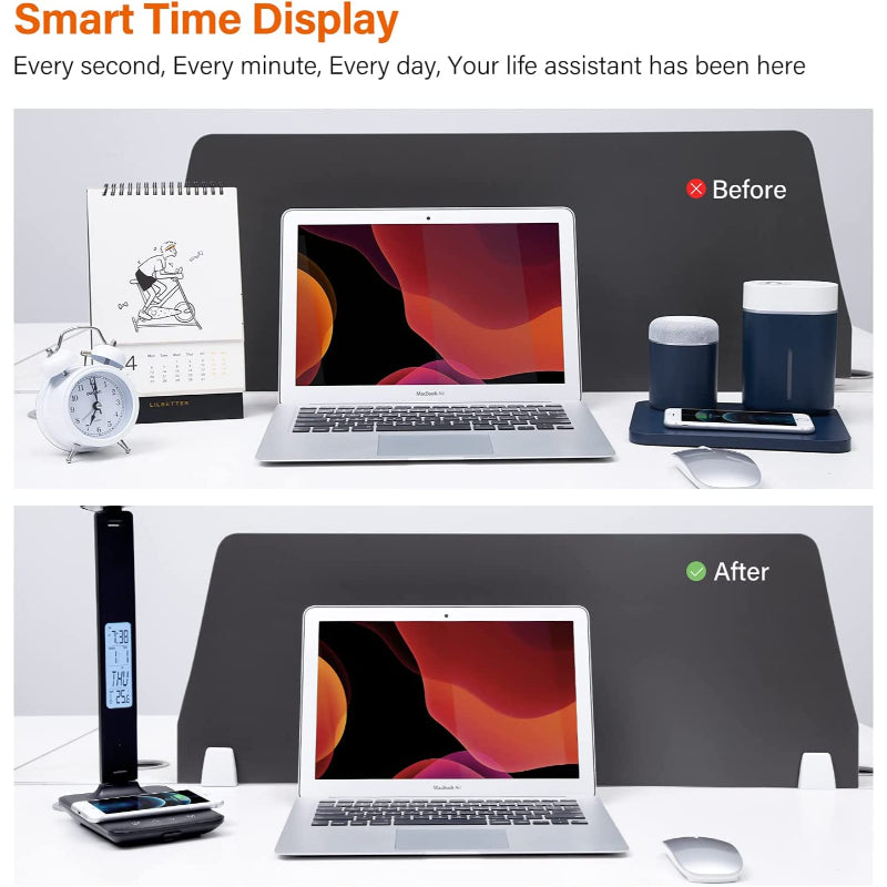 Desk Lamp, LED Desk Lamp With Wireless Charger, USB Charging Port, Table Lamp With Clock, Alarm, Date, Temperature, Office Lamp, Desk Lamps For Home Office