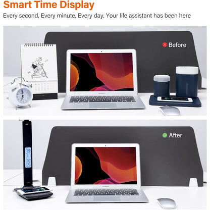 Desk Lamp, LED Desk Lamp With Wireless Charger, USB Charging Port, Table Lamp With Clock, Alarm, Date, Temperature, Office Lamp, Desk Lamps For Home Office