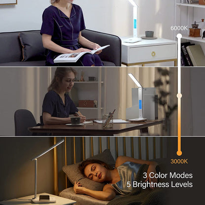 Desk Lamp, LED Desk Lamp With Wireless Charger, USB Charging Port, Table Lamp With Clock, Alarm, Date, Temperature, Office Lamp, Desk Lamps For Home Office