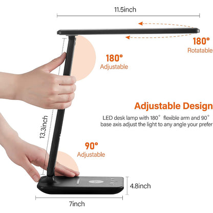 Desk Lamp, LED Desk Lamp With Wireless Charger, USB Charging Port, Table Lamp With Clock, Alarm, Date, Temperature, Office Lamp, Desk Lamps For Home Office
