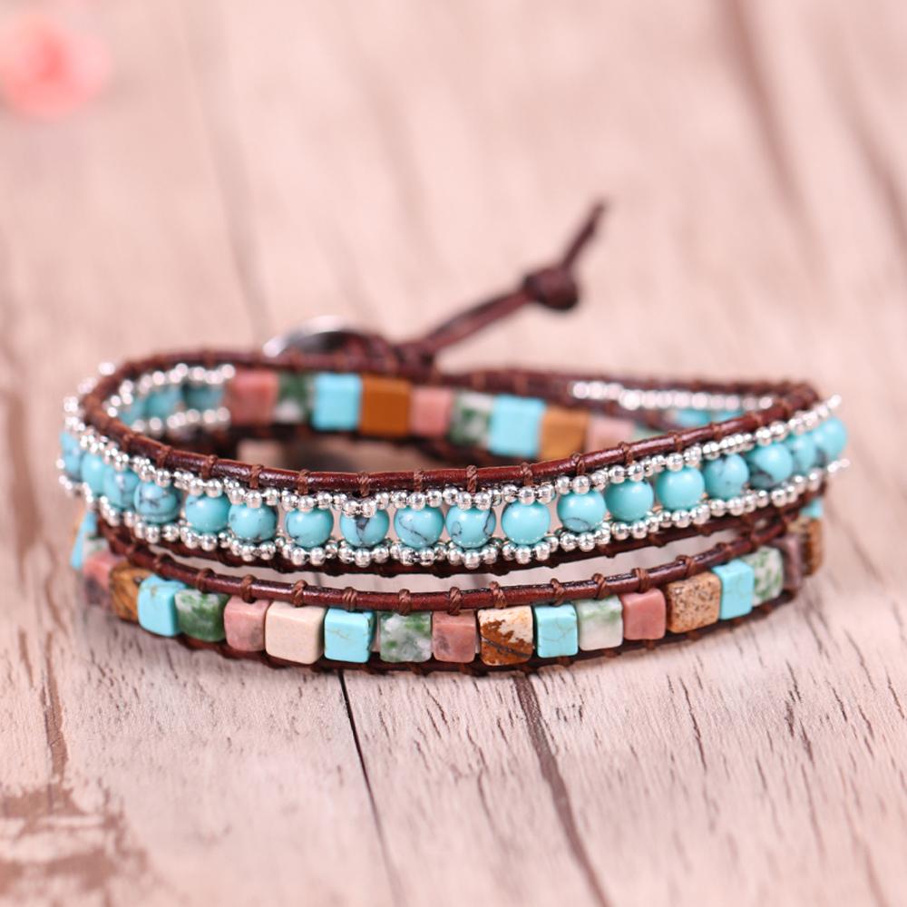 Natural Stone Turquoises Handmade Yoga Wrap Bracelet