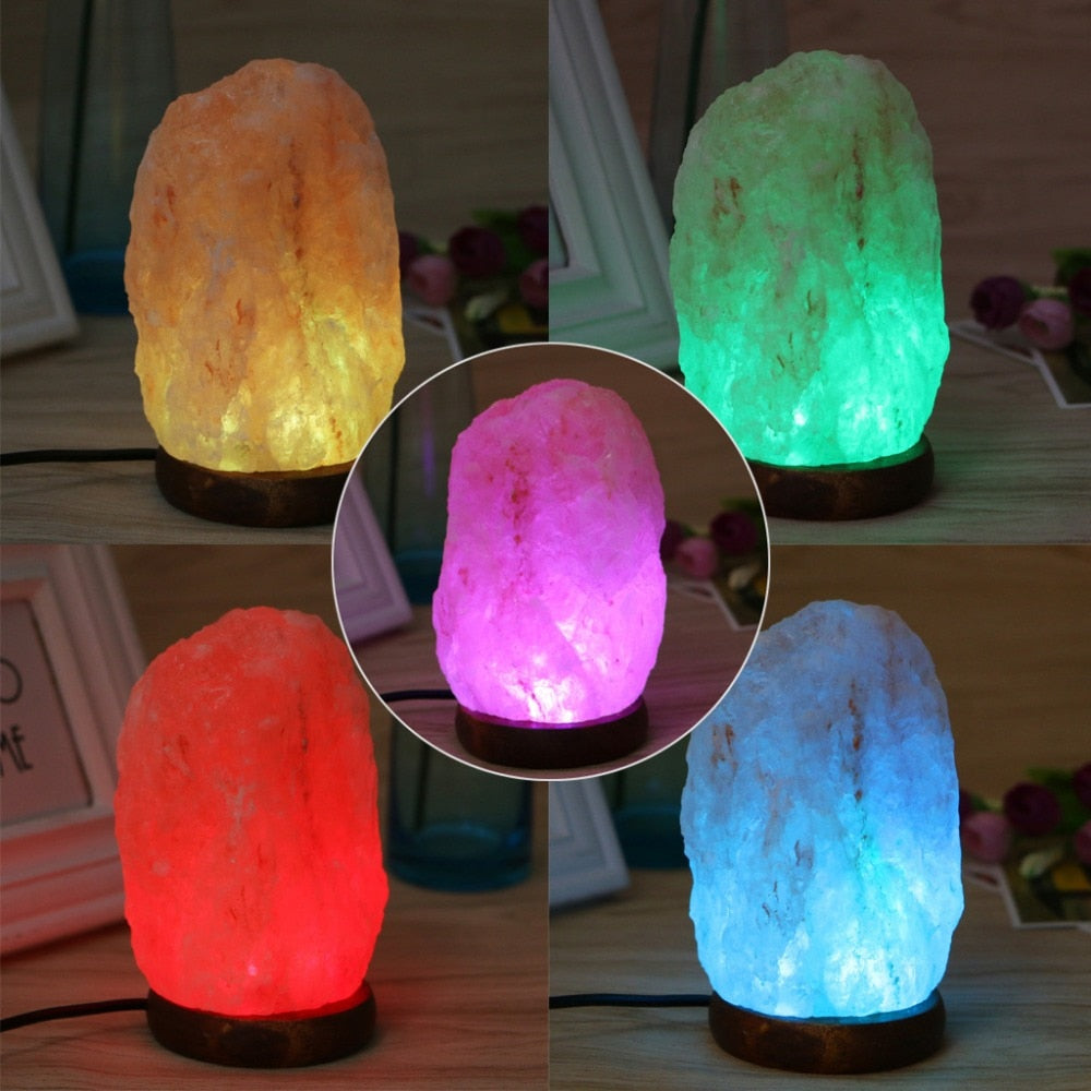 Color Changing Himalayan Salt Lamp With Wooden Base - 5 colors