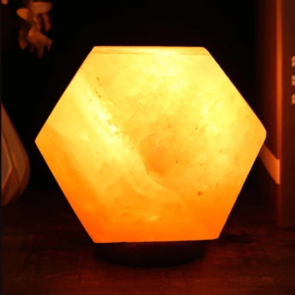 Diamond Shaped Himalayan Salt Lamp With Wooden Base