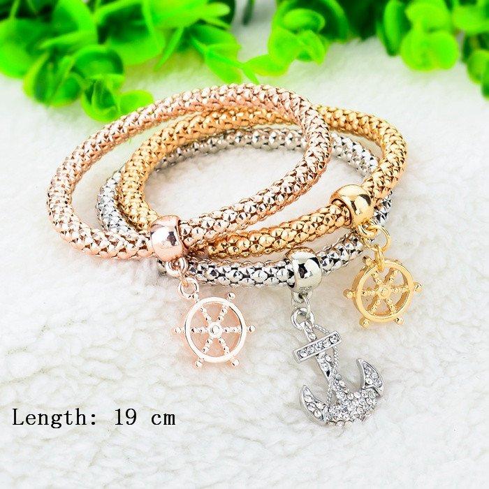 GOLD PLATED WHEEL OF DHARMA & ANCHOR BRACELETS BUNDLE. 3 PIECES