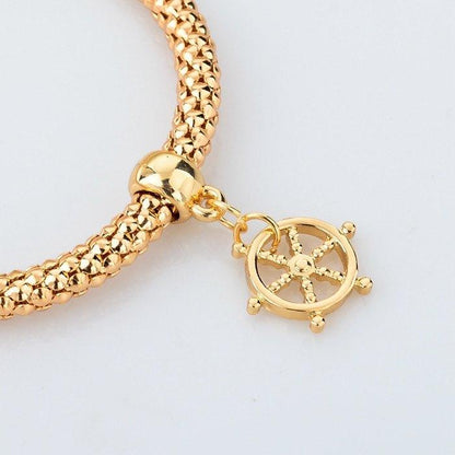 GOLD PLATED WHEEL OF DHARMA & ANCHOR BRACELETS BUNDLE. 3 PIECES