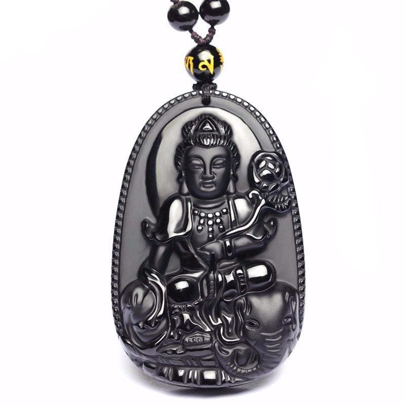 CARVED BLACK OBSIDIAN PENDANT NECKLACE