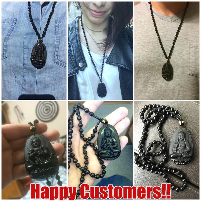 CARVED BLACK OBSIDIAN PENDANT NECKLACE