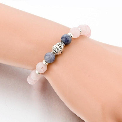 PINK NATURAL STONE BEADS BUDDHA BRACELET