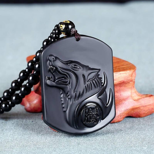 BLACK OBSIDIAN WOLF NECKLACE
