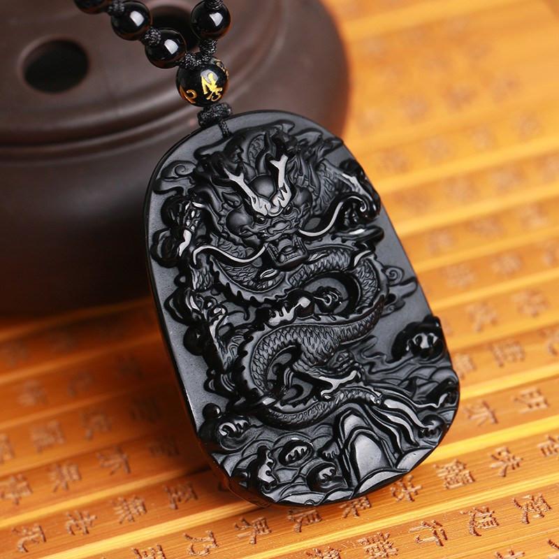 BLACK OBSIDIAN DRAGON NECKLACE