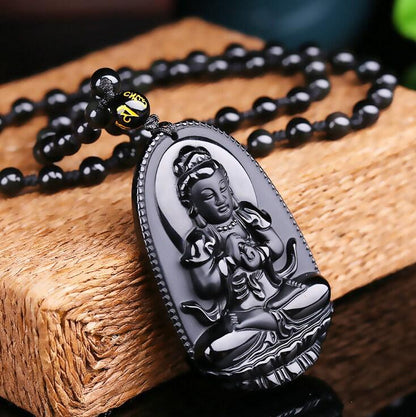 BLACK OBSIDIAN GUANYIN NECKLACE