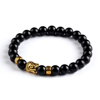 NATURAL STONE ONYX BEAD BUDDHA BRACELETS. 6 COLORS