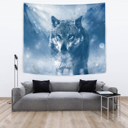 BLUE EYED WOLF TAPESTRY