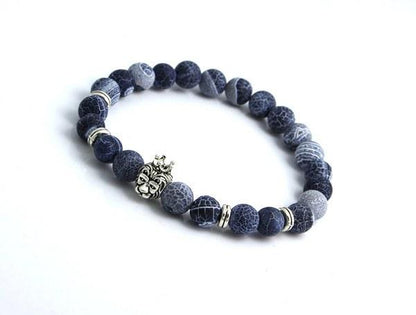 SILVER PLATED LION'S HEAD AGATE BEADS BRACELET