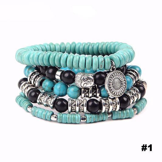 TURQUOISE BUDDHA BRACELET SET (5 BRACELETS)