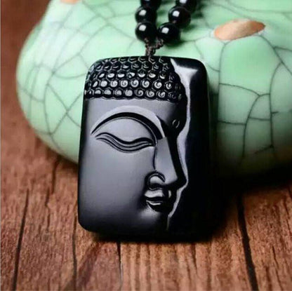 BLACK OBSIDIAN BUDDHA FACE NECKLACE