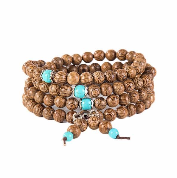 SANDALWOOD AND TURQUOISE MALA BRACELET