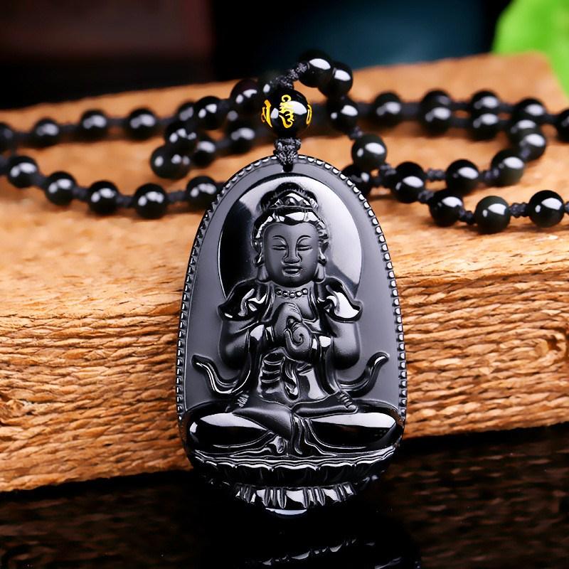 BLACK OBSIDIAN GUANYIN NECKLACE