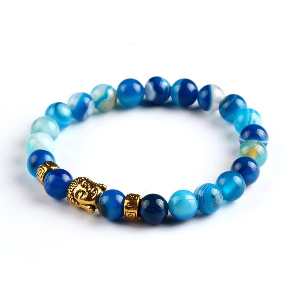 NATURAL STONE ONYX BEAD BUDDHA BRACELETS. 6 COLORS